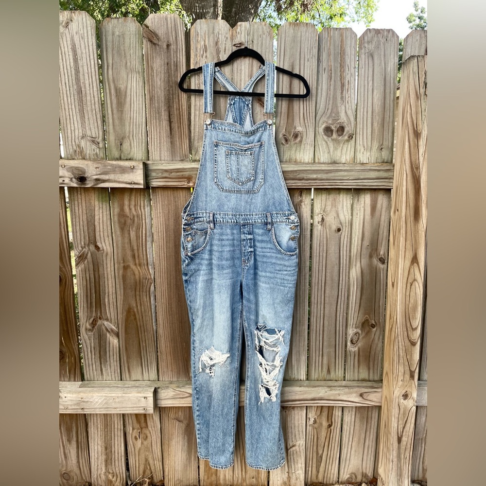 AEO Distressed Denim Overalls